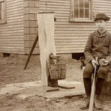 Waiting at the Well with Bat and Ball, Poignant Antique Mounted Albumen Photograph