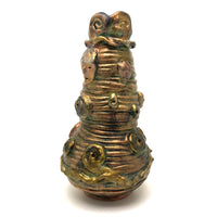 Iridescent Gold Coil Built Pottery Vase with Many Faces