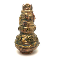 Iridescent Gold Coil Built Pottery Vase with Many Faces