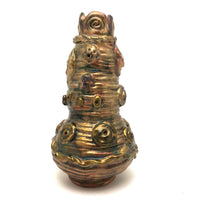 Iridescent Gold Coil Built Pottery Vase with Many Faces