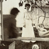 Vines, Hammock, Standing Dog, Man in Motion, Woman in White, Striking Antique Mounted Photograph