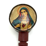 Unusual and Excellent Old Tin Jesus and Mary Rattle