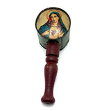 Unusual and Excellent Old Tin Jesus and Mary Rattle