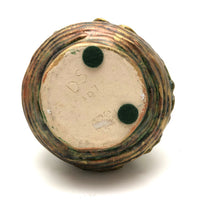 Iridescent Gold Coil Built Pottery Vase with Many Faces