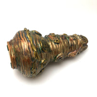 Iridescent Gold Coil Built Pottery Vase with Many Faces