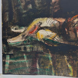 Mid-Late 20th Century Large Signed Reclining Nude, Ink and Watercolor