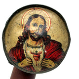 Unusual and Excellent Old Tin Jesus and Mary Rattle