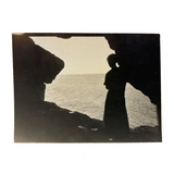 In Silhouette, Distant Sailboat, Stunning Antique Photo