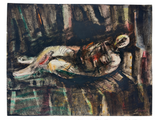Mid-Late 20th Century Large Signed Reclining Nude, Ink and Watercolor