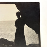 In Silhouette, Distant Sailboat, Stunning Antique Photo
