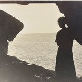 In Silhouette, Distant Sailboat, Stunning Antique Photo