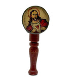 Unusual and Excellent Old Tin Jesus and Mary Rattle