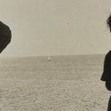 In Silhouette, Distant Sailboat, Stunning Antique Photo