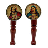 Unusual and Excellent Old Tin Jesus and Mary Rattle