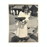 Anxious Girl in Stripes with Pigeons in Atlantic City, Wonderful (and highly relatable) 1948 Photo
