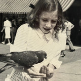 Anxious Girl in Stripes with Pigeons in Atlantic City, Wonderful (and highly relatable) 1948 Photo