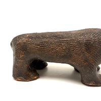 Old Folk Art Sewer Tile Bear with Flat Back, Wrapped Tail, and Cypher