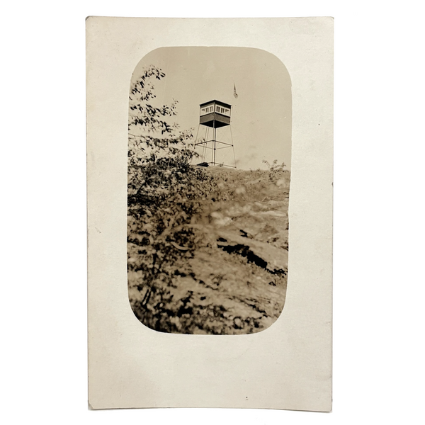 Watchtower with American Flag, Poignant Old Real Photo Postcard