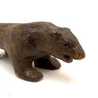 Old Folk Art Sewer Tile Bear with Flat Back, Wrapped Tail, and Cypher