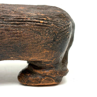 Old Folk Art Sewer Tile Bear with Flat Back, Wrapped Tail, and Cypher