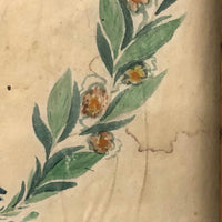 Bluebirds Over Heart Inside Garland, 19th C. Watercolor with Embossed Gold Foil Diecuts