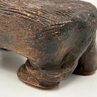 Old Folk Art Sewer Tile Bear with Flat Back, Wrapped Tail, and Cypher