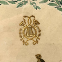 Bluebirds Over Heart Inside Garland, 19th C. Watercolor with Embossed Gold Foil Diecuts