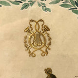 Bluebirds Over Heart Inside Garland, 19th C. Watercolor with Embossed Gold Foil Diecuts