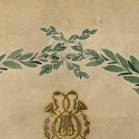 Bluebirds Over Heart Inside Garland, 19th C. Watercolor with Embossed Gold Foil Diecuts