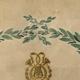 Bluebirds Over Heart Inside Garland, 19th C. Watercolor with Embossed Gold Foil Diecuts
