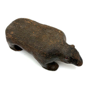 Old Folk Art Sewer Tile Bear with Flat Back, Wrapped Tail, and Cypher
