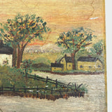 Sweet c. 1930s Folk Art Painted Box with Houses, Dock, and Many Fences