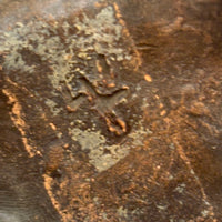 Old Folk Art Sewer Tile Bear with Flat Back, Wrapped Tail, and Cypher