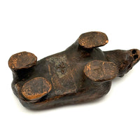 Old Folk Art Sewer Tile Bear with Flat Back, Wrapped Tail, and Cypher