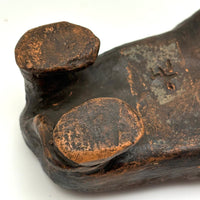 Old Folk Art Sewer Tile Bear with Flat Back, Wrapped Tail, and Cypher
