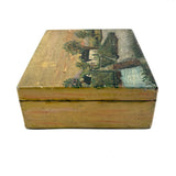 Sweet c. 1930s Folk Art Painted Box with Houses, Dock, and Many Fences