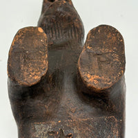Old Folk Art Sewer Tile Bear with Flat Back, Wrapped Tail, and Cypher