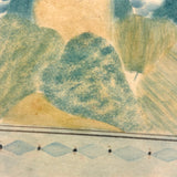 Still Life of Fruits in Soft Blues and Yellows, Mid 19th Century Theorem Watercolor in Period Lemon Gold Frame