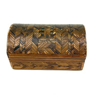 C. 1795 Straw-work Miniature Domed Box with Newspaper Lining, Signed J. Breckenridge