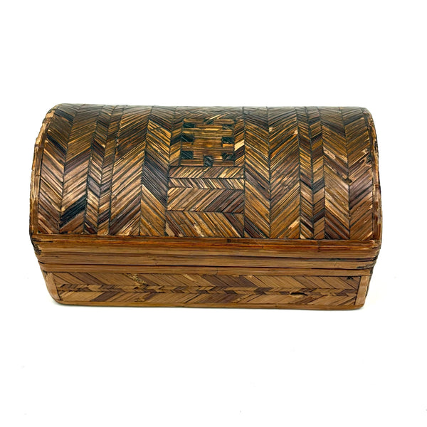 C. 1795 Straw-work Miniature Domed Box with Newspaper Lining, Signed J. Breckenridge