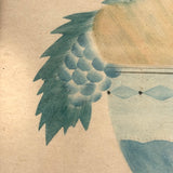 Still Life of Fruits in Soft Blues and Yellows, Mid 19th Century Theorem Watercolor in Period Lemon Gold Frame