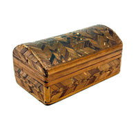 C. 1795 Straw-work Miniature Domed Box with Newspaper Lining, Signed J. Breckenridge