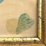 Still Life of Fruits in Soft Blues and Yellows, Mid 19th Century Theorem Watercolor in Period Lemon Gold Frame