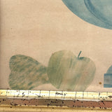 Still Life of Fruits in Soft Blues and Yellows, Mid 19th Century Theorem Watercolor in Period Lemon Gold Frame