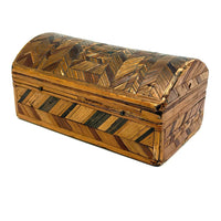 C. 1795 Straw-work Miniature Domed Box with Newspaper Lining, Signed J. Breckenridge