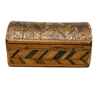 C. 1795 Straw-work Miniature Domed Box with Newspaper Lining, Signed J. Breckenridge