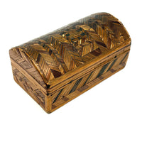C. 1795 Straw-work Miniature Domed Box with Newspaper Lining, Signed J. Breckenridge