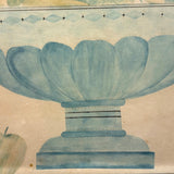 Still Life of Fruits in Soft Blues and Yellows, Mid 19th Century Theorem Watercolor in Period Lemon Gold Frame