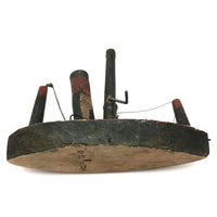 Wonderful Antique Folk Art Boat with Spool Winder in Green and Red Paint