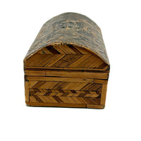C. 1795 Straw-work Miniature Domed Box with Newspaper Lining, Signed J. Breckenridge